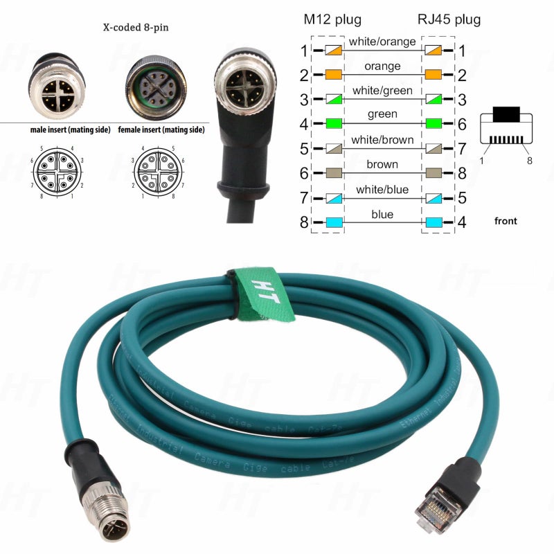 HangTon Ethernet Cable for Datalogic Matrix 220 320 Keyence Cognex in-Sight 7000 Gen2 Vision Camera Sensor Reader, M12 8 Pin X-Coding RJ45 CAT-7e 10M - Image 3